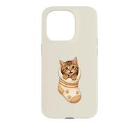 Carcasa para iPhone 15 Pro Lindo Gatito atigrado en Acogedor calcetín Gato mamá Cutecore Kawaii