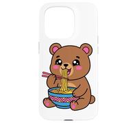 Carcasa para iPhone 15 Pro Lindo Oso Ramen gráfico japonés Kawaii marrón Animal Arte