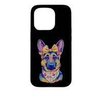 Carcasa para iPhone 15 Pro Lindo Pastor Alemán Perro Amante Gráfico Rosa Gafas Amarillo