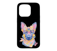 Carcasa para iPhone 15 Pro Lindo Pastor Alemán Perro Amante Gráfico Rosa Gafas Floral