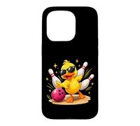 Carcasa para iPhone 15 Pro Lindo Pato con Gafas de Sol Jugando Bolos Divertido Jugador de Bolos