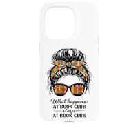 Carcasa para iPhone 15 Pro Lo Que Sucede en el Club de Lectura se Queda en el Club de Lectura Divertido moño desordenado