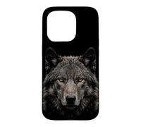 Carcasa para iPhone 15 Pro Lobo Dire Cara Luz De Luna Bosque Fauna Silvestre Naturaleza
