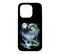 Carcasa para iPhone 15 Pro Loro cuáquero Aullando a la Luna 90's Retro Monk Parakeet