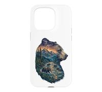 Carcasa para iPhone 15 Pro Majestic Bear Mountain River Wildlife Exposición Doble Excursionistas