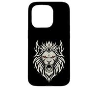 Carcasa para iPhone 15 Pro Majestic Lion Tribal Design Poderosa Cabeza de León Ojos Rojos