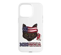 Carcasa para iPhone 15 Pro MAX 4 de Julio Funny Cat Lover Bandera Americana Patriot Pun Kitty