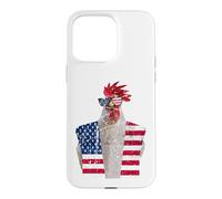 Carcasa para iPhone 15 Pro MAX 4 de Julio patriótico Gallo Pollo Rojo Blanco Azul Bandera de Estados Unidos