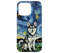 Carcasa para iPhone 15 Pro MAX Alaskan Klee Kai Noche Estrellada Linda Obra de Arte Amante de los Perros