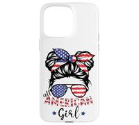 Carcasa para iPhone 15 Pro MAX American Girls - Moño patriótico desordenado para Hija del 4 de Julio