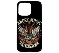 Carcasa para iPhone 15 Pro MAX Angry Music Makes Me Happy Skull Rock Band Guitarrista Punk