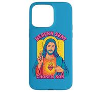Carcasa para iPhone 15 Pro MAX Anime Manga Jesús Sagrado Corazón Cristiano Retro Pop Art Azul
