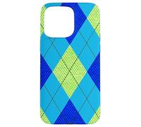Carcasa para iPhone 15 Pro MAX Argyle Verde y Azul patrón Preppy Regalo de los años 80