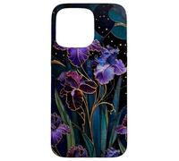 Carcasa para iPhone 15 Pro MAX Art Nouveau Iris Gótico Floral Celeste Oscuro Botánico Arte