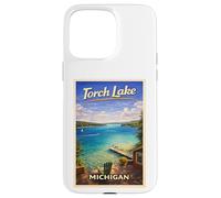 Carcasa para iPhone 15 Pro MAX Arte de Viaje Retro de Michigan Torch Lake Traverse City Up North