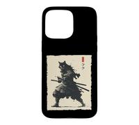 Carcasa para iPhone 15 Pro MAX Arte en Tinta Samurai Cat Warrior Ink Kawaii Anime Cat Samurai