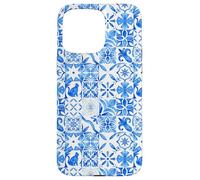 Carcasa para iPhone 15 Pro MAX Azulejo mediterráneo de mayólica de Cristal Mosaico Azul