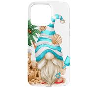 Carcasa para iPhone 15 Pro MAX Beach Lover with Flip Flops and Sand Castle Funny GNOME