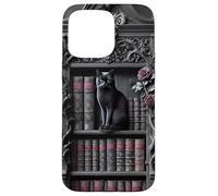 Carcasa para iPhone 15 Pro MAX Biblioteca gótica de Gato Negro Dark Academia estantería Vintage