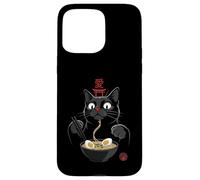 Carcasa para iPhone 15 Pro MAX Black Cat Eating Ramen Noodles Japan Kanji Love Anime Design