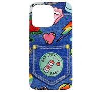 Carcasa para iPhone 15 Pro MAX Blue Denim Patch Pattern Bad Luck Babe 90s Diseño estético