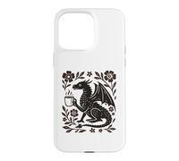 Carcasa para iPhone 15 Pro MAX Boho Dragón Bebiendo Café Arte Popular Bestia Mítica