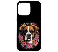 Carcasa para iPhone 15 Pro MAX Boxer - Ramo de Flores con Cara de Perro Cervatillo Boxeador dueño criador mamá