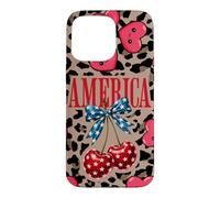 Carcasa para iPhone 15 Pro MAX Brown Cheetah America Girls con Estampado de Leopardo, Cereza y Lazo