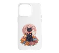 Carcasa para iPhone 15 Pro MAX Calabazas Kawaii Gato Negro Fantasma Otoño Luna