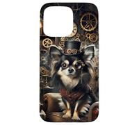 Carcasa para iPhone 15 Pro MAX Chihuahua de Pelo Largo Steampunk Científico Loco