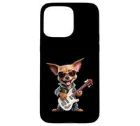 Carcasa para iPhone 15 Pro MAX Chihuahua Rocker Dog Guitarra Eléctrica