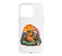 Carcasa para iPhone 15 Pro MAX Chill Capybara Hot Spring Sunset Retro Funny Summer