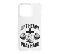 Carcasa para iPhone 15 Pro MAX Christian Workout Lift Heavy Pray Hard Gimnasio para Hombres