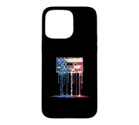 Carcasa para iPhone 15 Pro MAX Cinta de Casete Retro de los años 80, Bandera Americana, Graffiti de Goteo de Estados Unidos