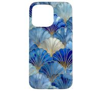 Carcasa para iPhone 15 Pro MAX Coastal Art Déco patrón Abanico de Conchas Azul océano