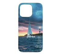 Carcasa para iPhone 15 Pro MAX Coastal Lighthouse Sailboat Ocean Sunset Scenic Artwork