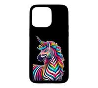 Carcasa para iPhone 15 Pro MAX Cool Colorful Zebra Head with Unicorn Horn Safari Animal