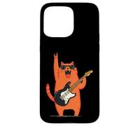 Carcasa para iPhone 15 Pro MAX Cool Rock Cat Tocando la Guitarra Divertido diseño Entusiasta de la música