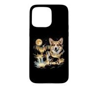 Carcasa para iPhone 15 Pro MAX Corgi Aullando a la Luna - Divertido Corgi Papá Corgi Mamá Lindo Corgi