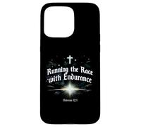 Carcasa para iPhone 15 Pro MAX Corriendo la Carrera con Endurance Hebrews 12:1 Christian
