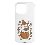 Carcasa para iPhone 15 Pro MAX Cozy Fall Ghost Reading on Pumpkin Retro Halloween Vibes