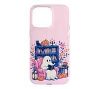 Carcasa para iPhone 15 Pro MAX Cozy Spooky Ghost Reading in Autumn Halloween Teacher Kids
