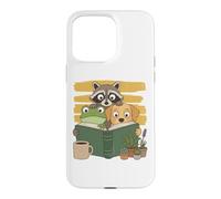 Carcasa para iPhone 15 Pro MAX Curious Reading Animals Frog Raccoon Dog Book Lover