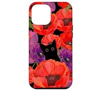 Carcasa para iPhone 15 Pro Max Cute Black Cat Hiding In Poppy Flower Blossom