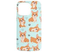 Carcasa para iPhone 15 Pro MAX Cute Corgi Dog with Paws Lover in Aqua Turquoise Pattern