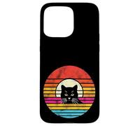 Carcasa para iPhone 15 Pro MAX Desgastado Retro Atardecer Gato Negro Gato Mamá Gato Papá