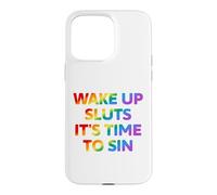 Carcasa para iPhone 15 Pro MAX Despierta es Hora de pecar Texto Divertido del Arco Iris