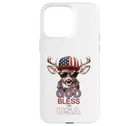 Carcasa para iPhone 15 Pro MAX Dios Bendiga a los Estados Unidos, Divertido Sombrero patriótico y Genial con Forma de Ciervo