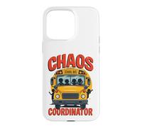 Carcasa para iPhone 15 Pro MAX Divertido Conductor de autobús Escolar Coordinador Profesional de Caos