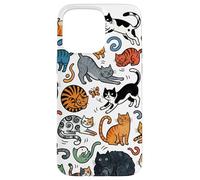 Carcasa para iPhone 15 Pro MAX Divertido Gato Doodle Patrón Colorido Amante De Las Mascotas